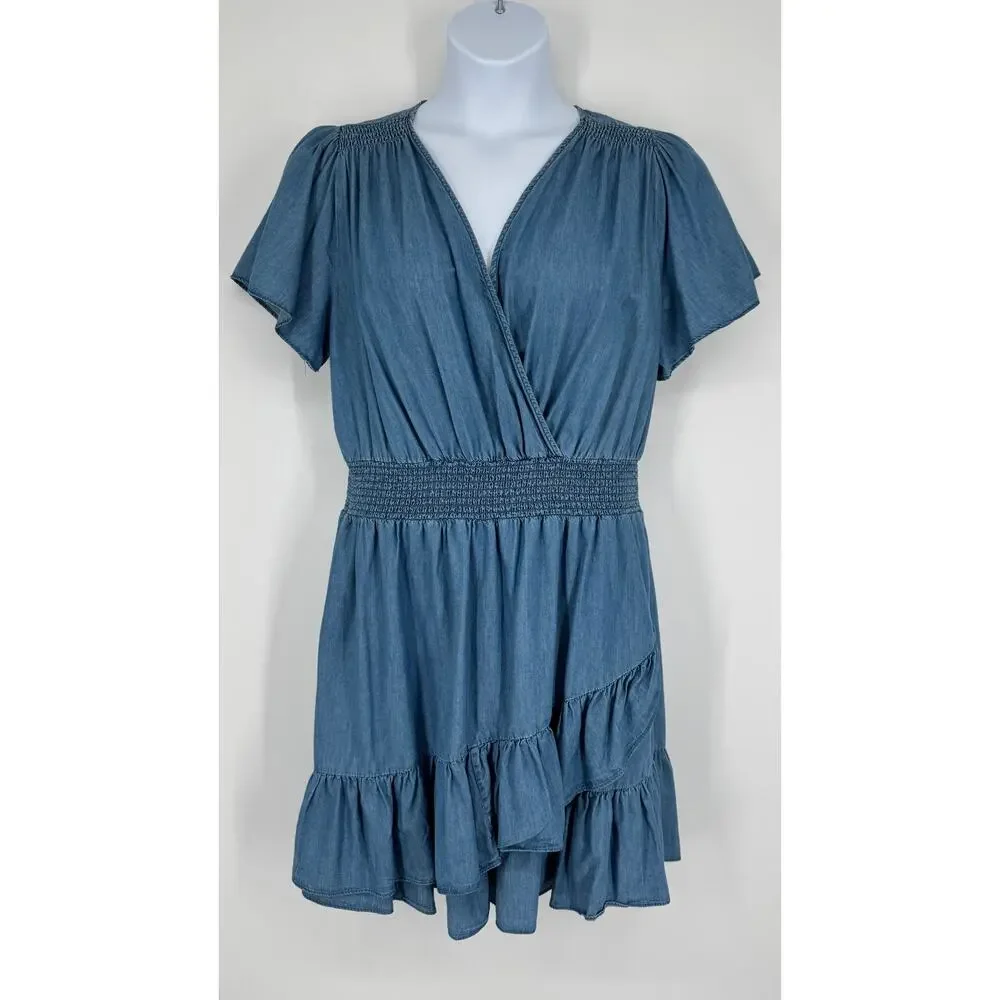 MICHAEL Michael Kors 1X Light Cadet Wash Tiered Faux-Wrap Fit & Flare Dress - Picture 3 of 6